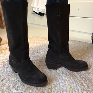 Frye Suede Square Toe Dark Brown Boots